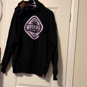 Black Hoodie with Pink Logo - Women's Sweater